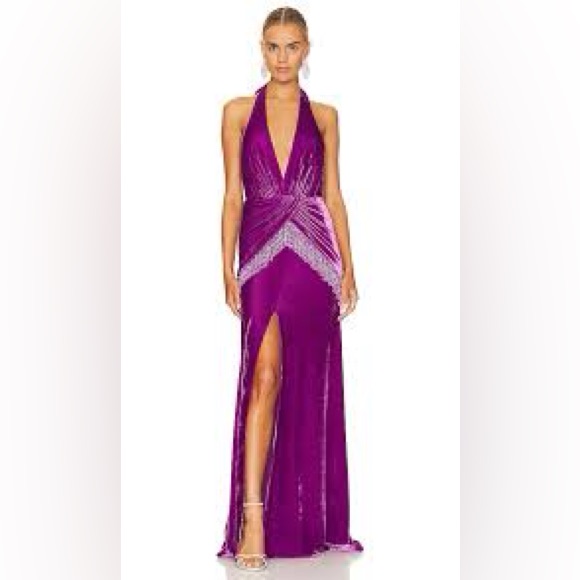Patbo Plunge Velvet Maxi Dress Purple Size 0